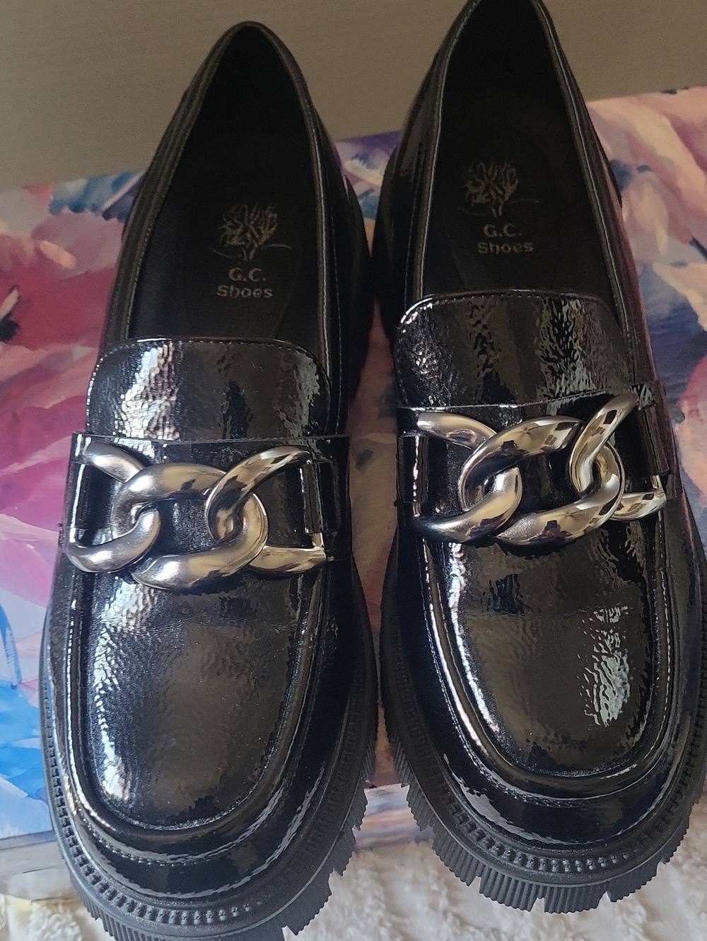 GC Black Geneva Chain Loafers WO's Size 41 NWOT